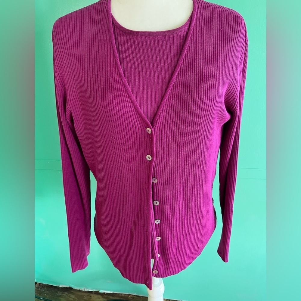 Joseph A. Silk twin sweater set.Raspberry color